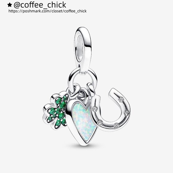 Pandora Jewelry - Pandora Four Leaf Clover, Heart and Horseshoe Triple Dangle Charm